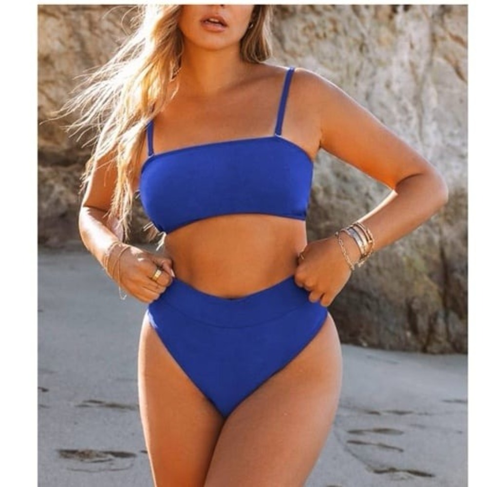 Pink Queen Womens Blue High Waist‎ Cheeky Bikini Medium